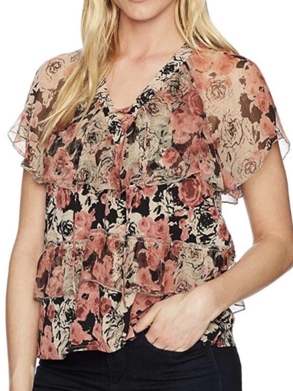 EUC Lucky Brand Size 3X Abstract Rose Floral Blouse